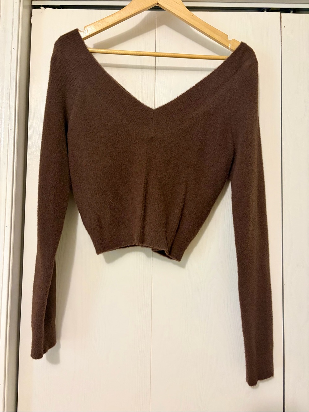 Altar'd State Chocolate Brown Fuzzy V-Neck Sweater